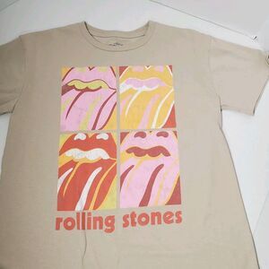 The Rolling‎ Stones Band T-Shirt Men’s Size M Beige Graphic Tee Lips Logo...